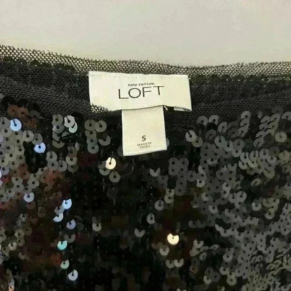 Loft Black Sequin Short Sleeve Top Size Small - Picture 3 of 5